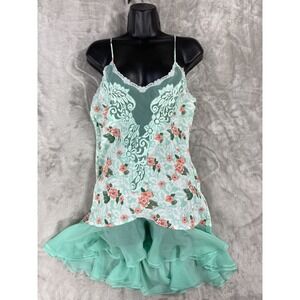 Vintage Victorias Secret Nightgown Medium Floral Lace Trim Mini Slip Dress Sheer